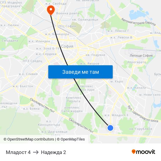 Младост 4 to Надежда 2 map