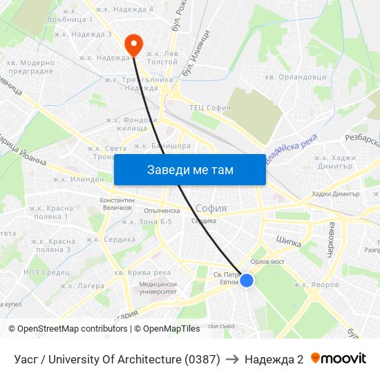 Уасг / University Of Architecture (0387) to Надежда 2 map