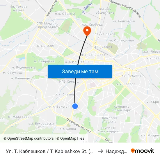 Ул. Т. Каблешков / T. Kableshkov St. (2213) to Надежда 2 map
