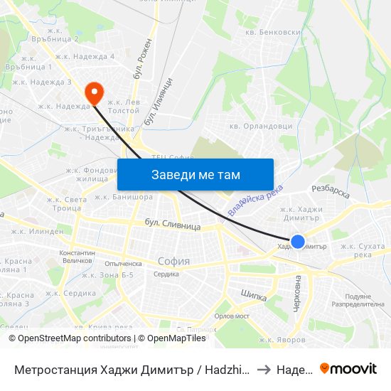 Метростанция Хаджи Димитър / Hadzhi Dimitar Metro Station (0303) to Надежда 2 map