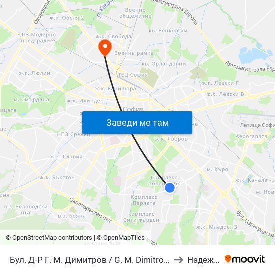 Бул. Д-Р Г. М. Димитров / G. M. Dimitrov Blvd. (0317) to Надежда 2 map
