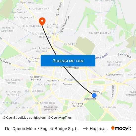 Пл. Орлов Мост / Eagles' Bridge Sq. (1290) to Надежда 2 map