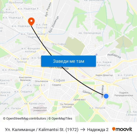 Ул. Калиманци / Kalimantsi St. (1972) to Надежда 2 map