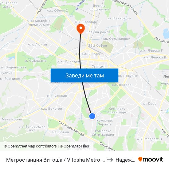 Метростанция Витоша / Vitosha Metro Station (2755) to Надежда 2 map