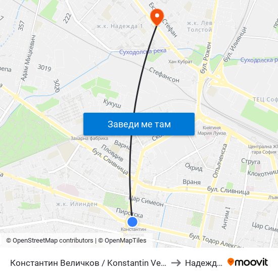 Константин Величков / Konstantin Velichkov to Надежда 2 map