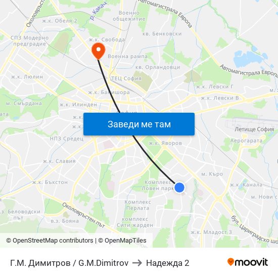 Г.М. Димитров / G.M.Dimitrov to Надежда 2 map