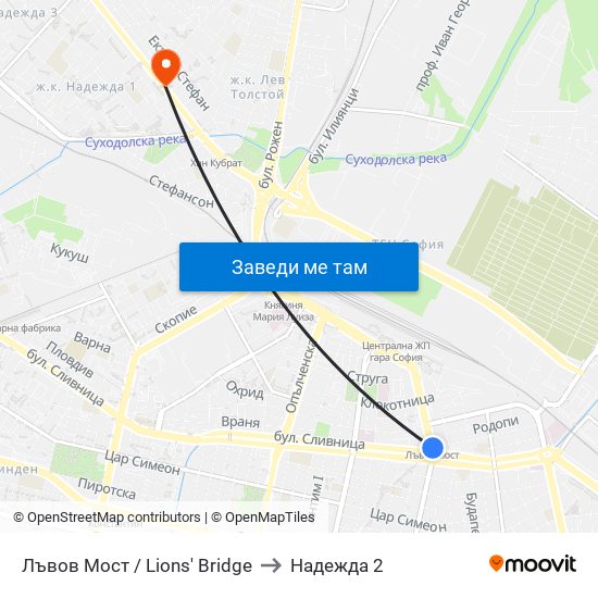 Лъвов Мост / Lions' Bridge to Надежда 2 map