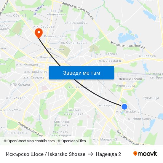 Искърско Шосе / Iskarsko Shosse to Надежда 2 map