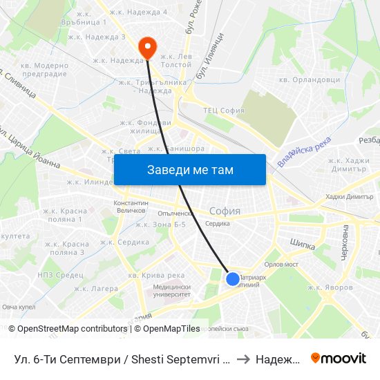 Ул. 6-Ти Септември / Shesti Septemvri St. (1806) to Надежда 2 map