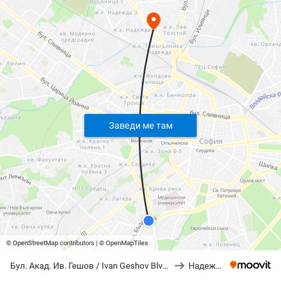 Бул. Акад. Ив. Гешов / Ivan Geshov Blvd. (0275) to Надежда 2 map