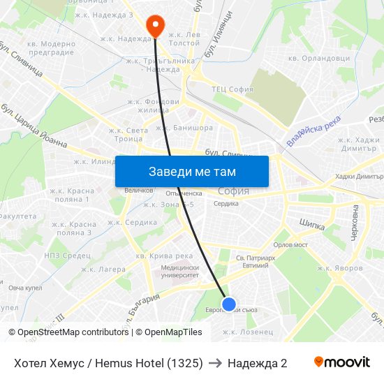 Хотел Хемус / Hemus Hotel (1325) to Надежда 2 map