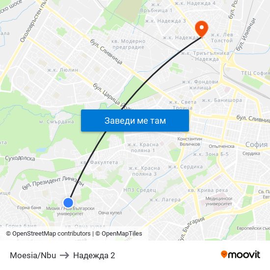 Moesia/Nbu to Надежда 2 map