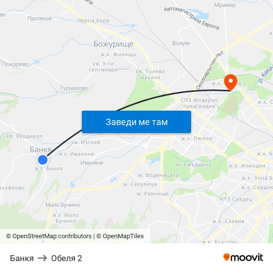 Банкя to Обеля 2 map
