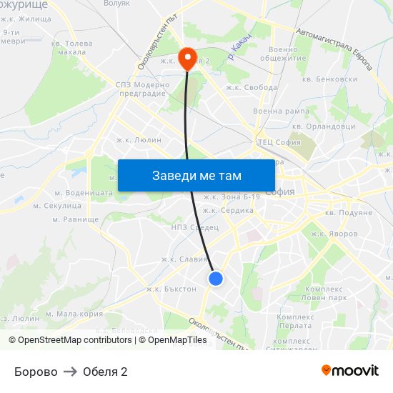 Борово to Обеля 2 map