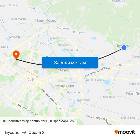 Бухово to Обеля 2 map