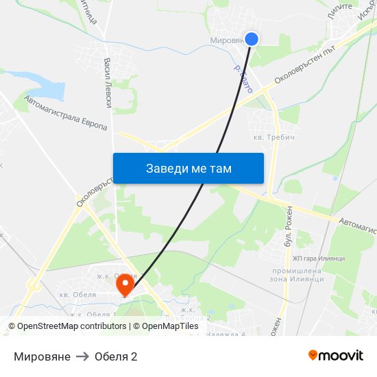 Мировяне to Обеля 2 map