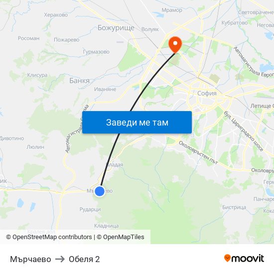 Мърчаево to Обеля 2 map