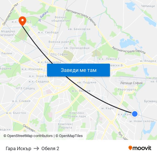 Гара Искър to Обеля 2 map