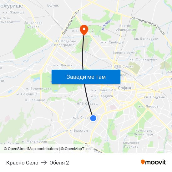 Красно Село to Обеля 2 map