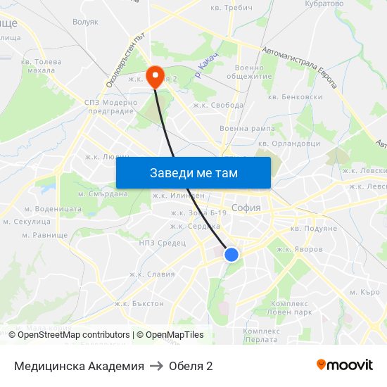 Медицинска Академия to Обеля 2 map