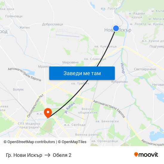 Гр. Нови Искър to Обеля 2 map