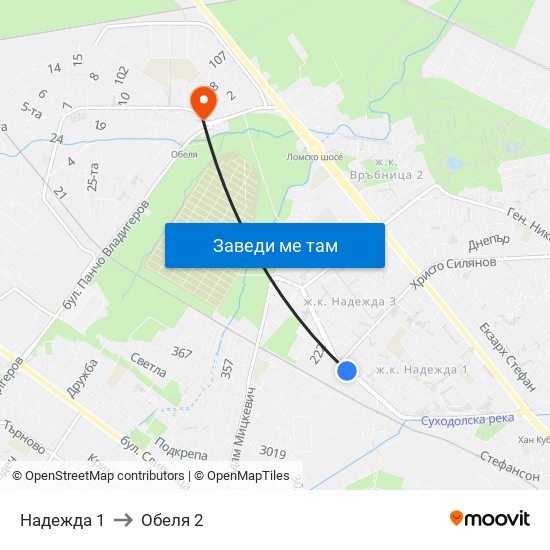 Надежда 1 to Обеля 2 map