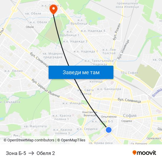 Зона Б-5 to Обеля 2 map
