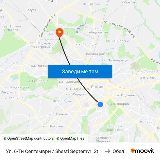 Ул. 6-Ти Септември / Shesti Septemvri St. (1807) to Обеля 2 map