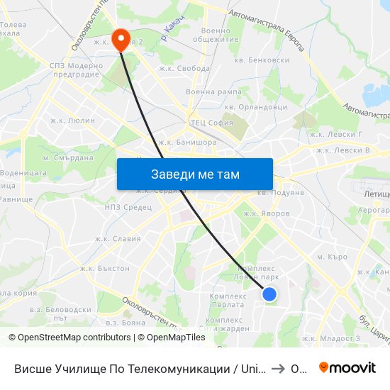 Висше Училище По Телекомуникации / University Of Telecommunications And Post (1397) to Обеля 2 map