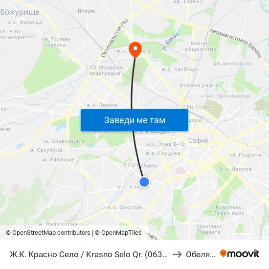 Ⓜ️ Ж.К. Красно Село / Krasno Selo Qr. (0638) to Обеля 2 map