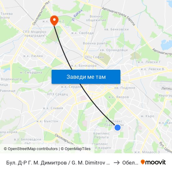 Бул. Д-Р Г. М. Димитров / G. M. Dimitrov Blvd. (0317) to Обеля 2 map