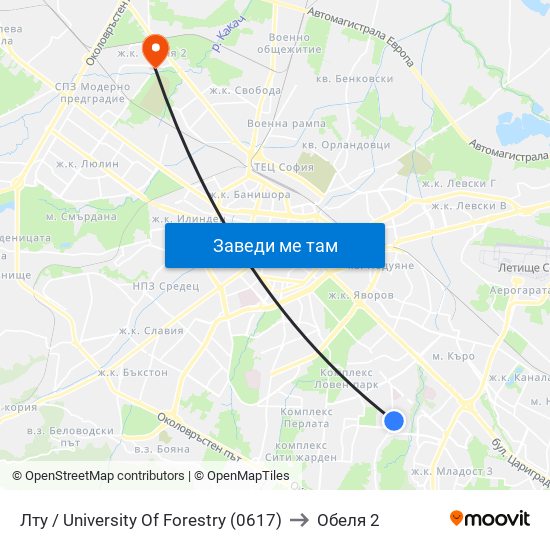 Лту / University Of Forestry (0617) to Обеля 2 map
