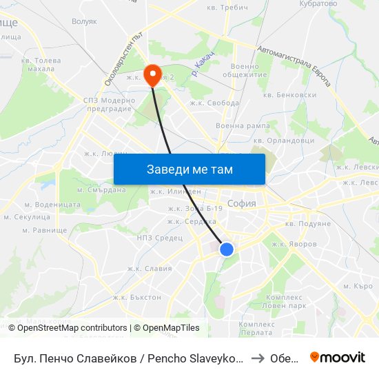 Бул. Пенчо Славейков / Pencho Slaveykov Blvd. (0356) to Обеля 2 map