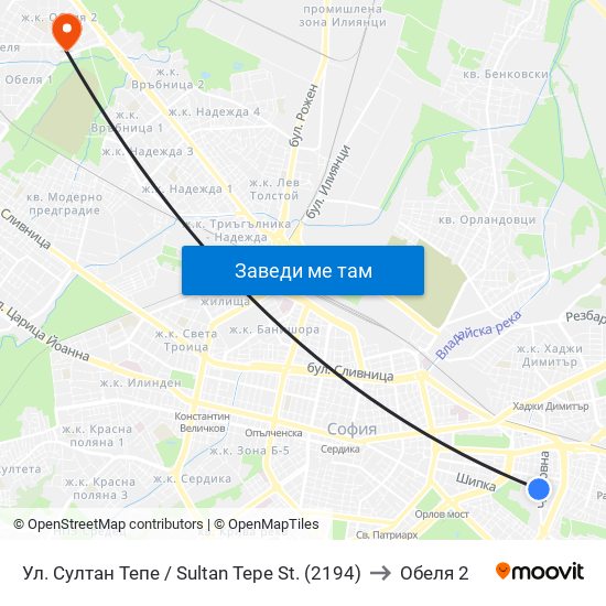 Ул. Султан Тепе / Sultan Tepe St. (2194) to Обеля 2 map