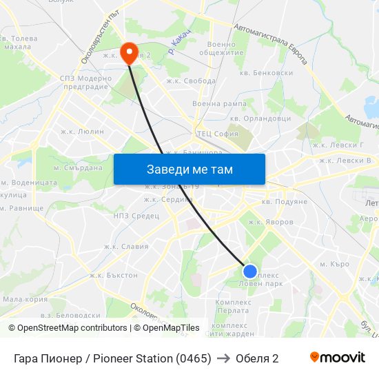 Гара Пионер / Pioneer Station (0465) to Обеля 2 map