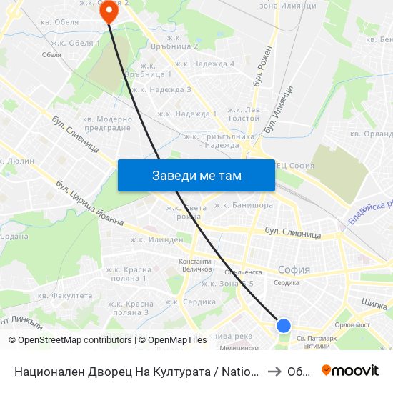 Национален Дворец На Културата / National Palace Of Culture (1136) to Обеля 2 map