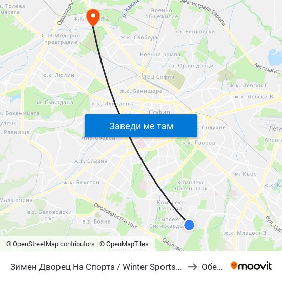 Зимен Дворец На Спорта / Winter Sports Palace (0742) to Обеля 2 map