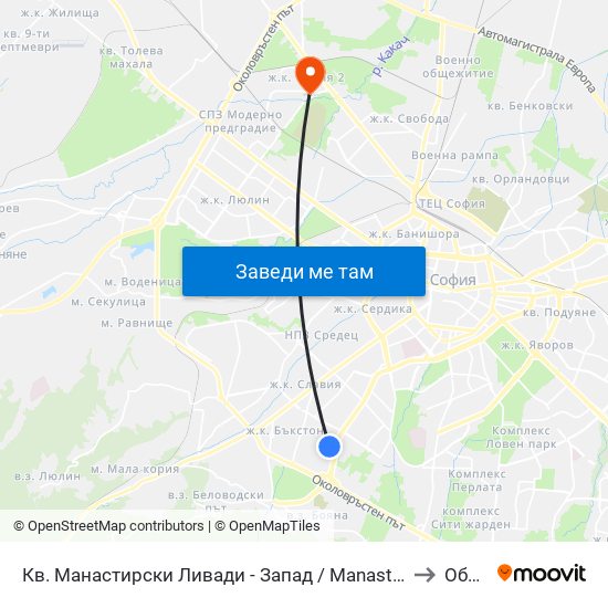 Кв. Манастирски Ливади - Запад / Manastirski Livadi - West Qr. (0582) to Обеля 2 map