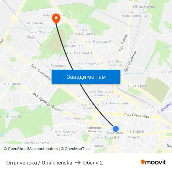 Опълченска / Opalchenska to Обеля 2 map
