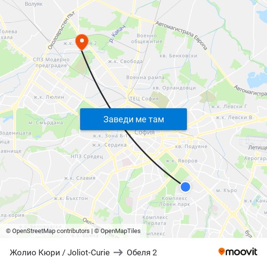 Жолио Кюри / Joliot-Curie to Обеля 2 map