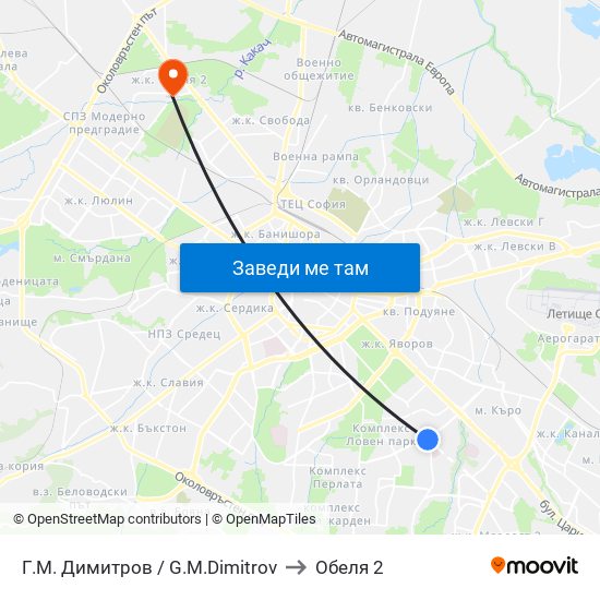 Г.М. Димитров / G.M.Dimitrov to Обеля 2 map