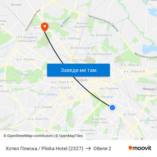 Хотел Плиска / Pliska Hotel (2327) to Обеля 2 map