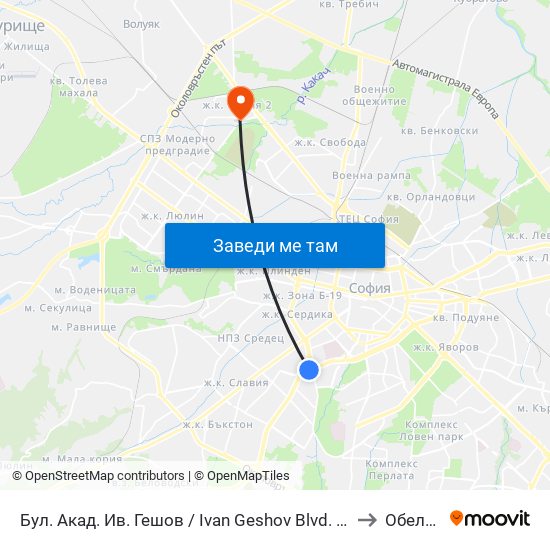 Бул. Акад. Ив. Гешов / Ivan Geshov Blvd. (0275) to Обеля 2 map