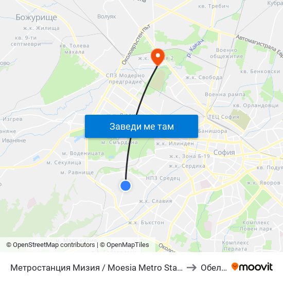 Метростанция Мизия / Moesia Metro Station (6089) to Обеля 2 map