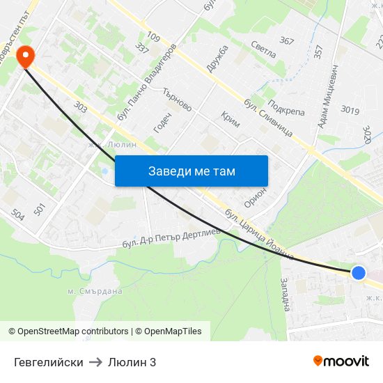 Гевгелийски to Люлин 3 map