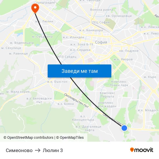 Симеоново to Люлин 3 map