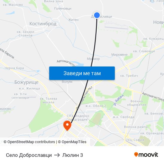 Село Доброславци to Люлин 3 map