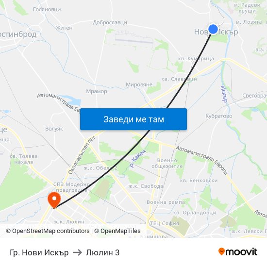Гр. Нови Искър to Люлин 3 map