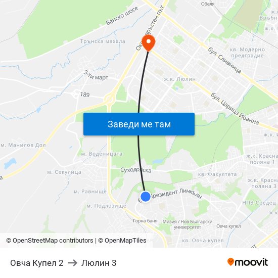 Овча Купел 2 to Люлин 3 map