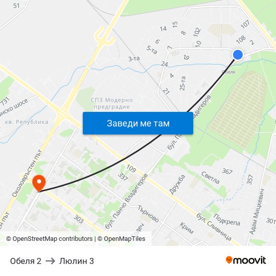 Обеля 2 to Люлин 3 map